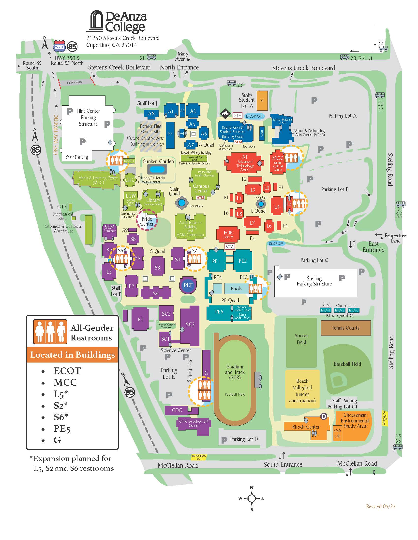 campus map with icons for all-gender restrooms